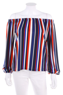 AMISU Blouse Carmen Stripes S red indigo blue