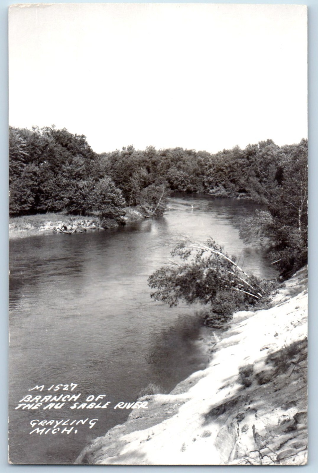 Grayling Michigan MI Postcard RPPC Photo Branch Of The AU Sable River c1940's