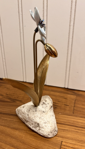 Flowers Sculpture BOVANO OF CHESHIRE Blue Metal Enameled Copper Art 4.5” - Picture 2 of 8