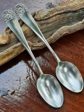 Sterling Silver Pair Durgin Basket of Flowers Demitasse Spoons, No Mono