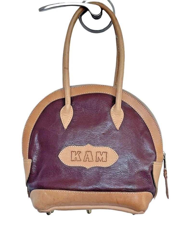 Bolsa de mão South Texas couro bovino monograma marrom bronzeado fecho com zíper - Imagem 2 de 4