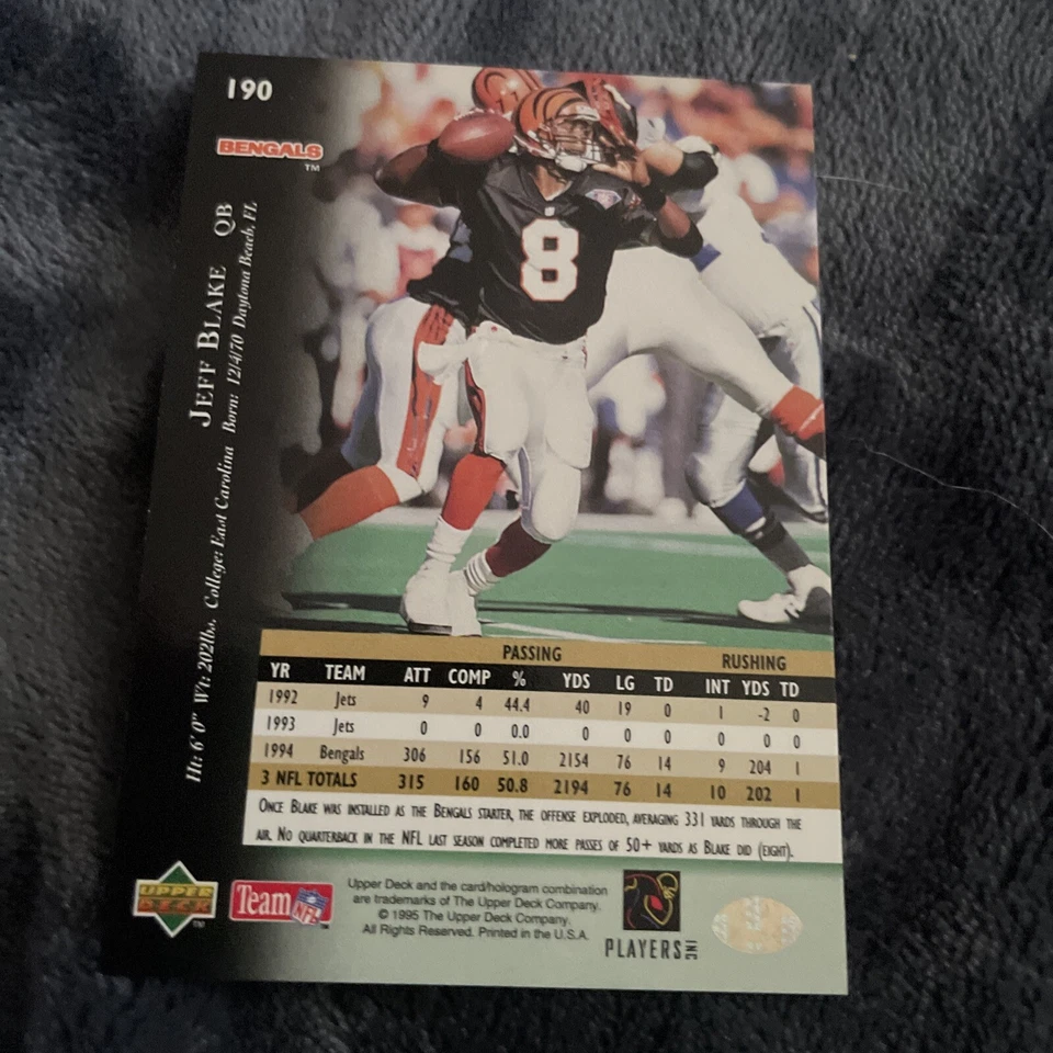 1995 Upper Deck - Electric Gold #190 Jeff Blake (RC) - Image 2 of 2