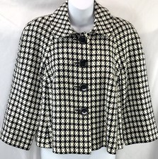 Vintage Briggs NY swing cropped blazer jacket 10P Blk Wht Geo houndstooth plaid