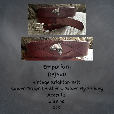 Brighton Woven Brown Leather Belt Fly Fishing Men display picture 1