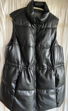 Cavalini 1x Black Puffer Vest Drawstring Waist Leather Look Poly, Pockets