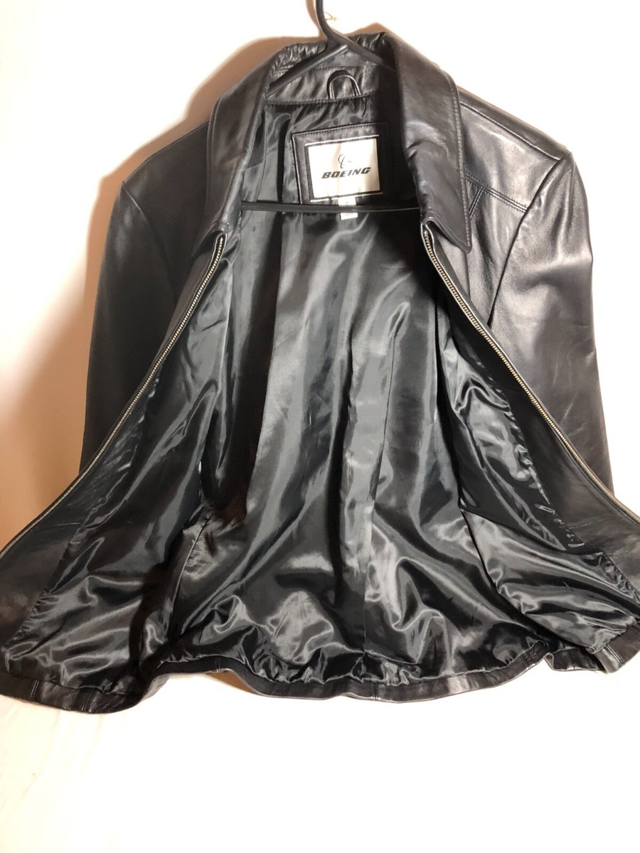 The Boeing Store Classic Black Leather Ladies Medium Mid-Length Jacket View 5