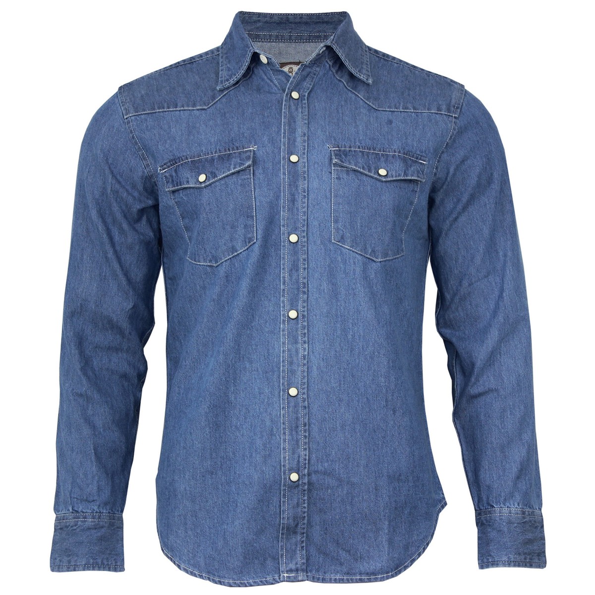 New Men's Traditional Denim Shirt with Flap pocket and Snap button