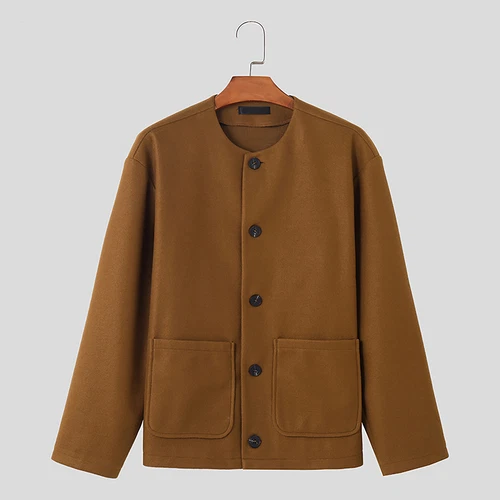 Hombres Moda Chaqueta de Lana Abrigo Ligero Ropa Deportiva Botón Informal Rompevientos - Imagen 8 de 14