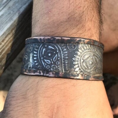 Western Herren Armreif Paisley Sterling Silber Cowboy Kupfer Herren 925 Armband Rustikal