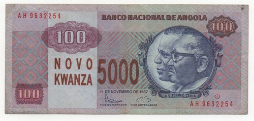 ANGOLA 5000 NOVO KWANZA ON 100 KWANZAS 1987 PICK 125 LOOK SCANS