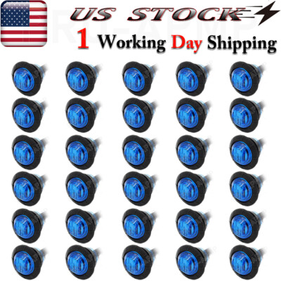 30Pcs Marker Lights 3/4'' LED Truck Trailer Round Clearance Side Light Blue 12V