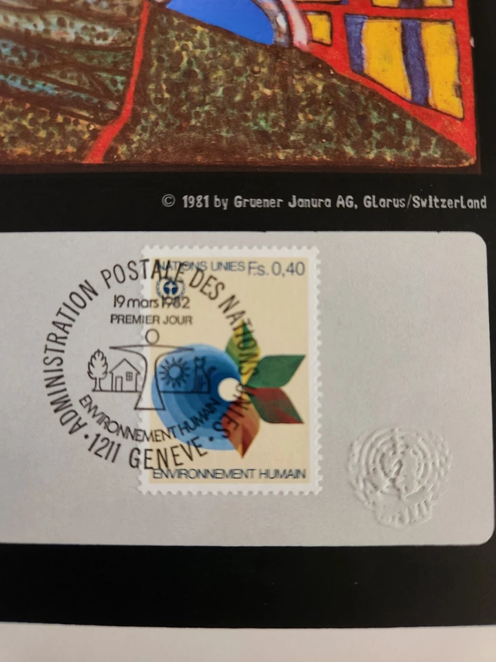 HUNDERTWASSER, NAÇÕES UNIDAS, LITOGRAFIA DE BELAS ARTES - 1982 + 4 envelopes de cache, P/N - Imagem 2 de 4