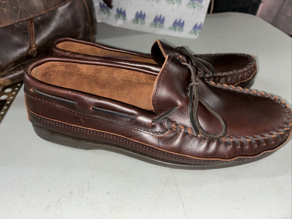 Minnetonka 768 Men\'s Slipper Size 9.5 Double Bottom Hardsole Dark Brown Leather Amazon.com | Minnetonka Men main image 3