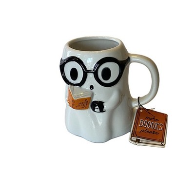 SUNDAY MORNING Nerdy Ghost Reading a Book Halloween Theme Coffee Tea Mug