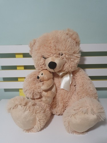 TEDDY BEAR PLUSH BABY 40CM BROWN BEAR CREAM BOW