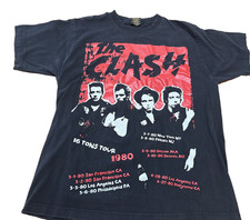 Vintage 90s The Clash T-Shirt Black Size Large 80s Tour Dates
