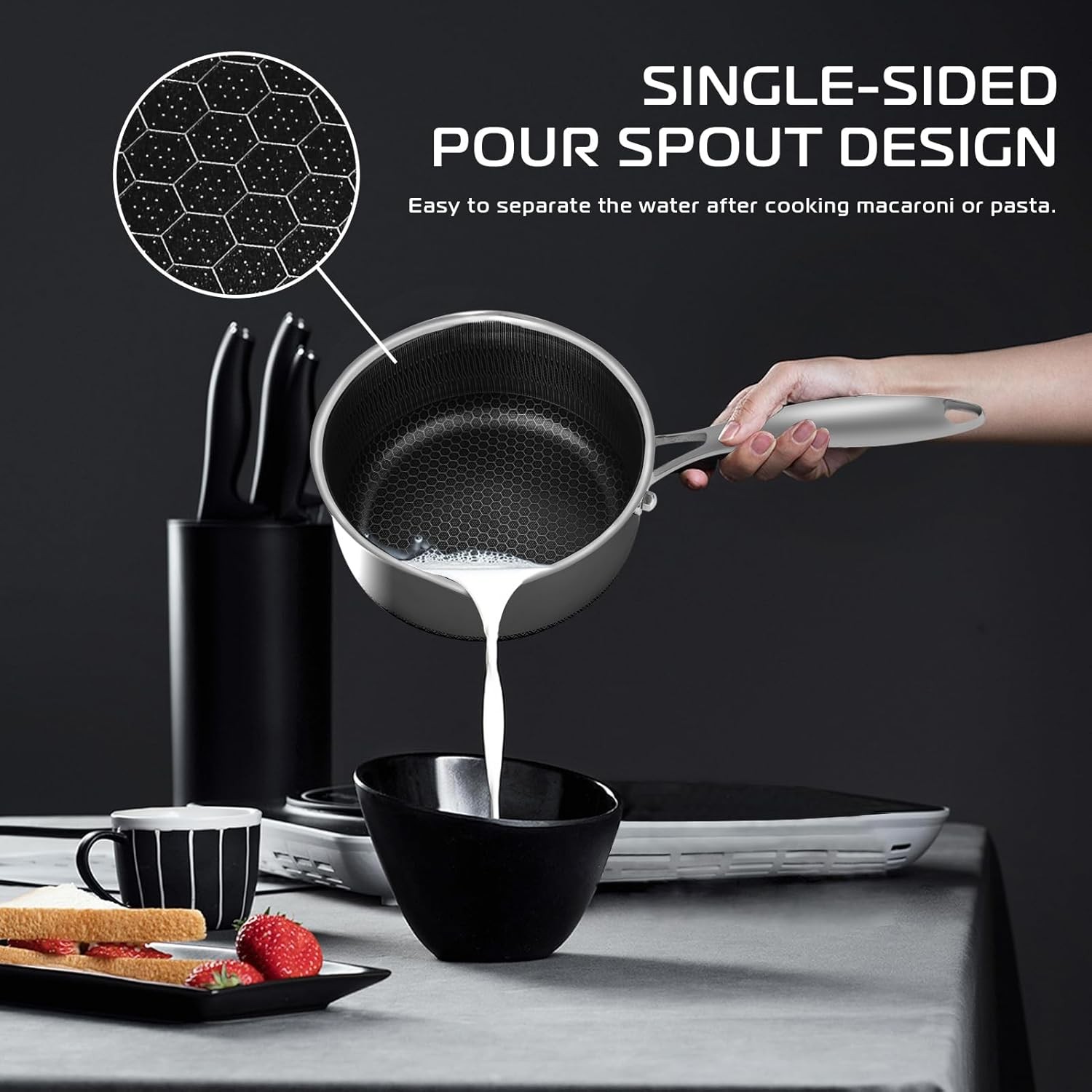 Vinchef Nonstick Saucepan with Lid, 2.4 Quarts Stock Pot Quarts, Silver 