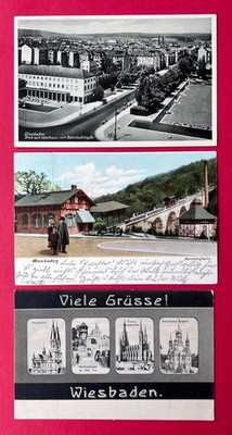 3 x Postcard Wiesbaden 1906/08/39 Opelhaus with Bahnhofstrasse, Nerobergbahn (168767