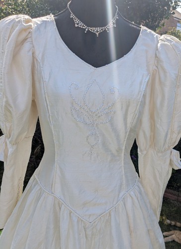 vintage wedding dress ivory Silk taffeta,inc veil 1980s ,Miss Bush's, ap size 10 - Picture 3 of 24
