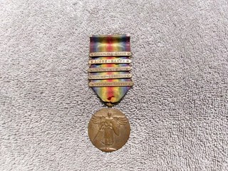 Original WWI U.S. Victory Medal with 5 Campaign Bars
