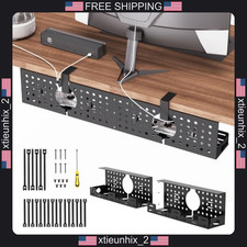 Desk Cable Management Tray 32.6 in No Drill Clamp Organizer Black