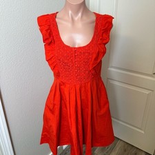 Free People Vibrant Red Sleeveless Dress with Ruffle Details Lace Dress Sz XS