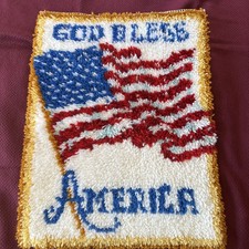 Latch Hook Rug God Bless America American Flag Wall Hanging Completed Patriotic