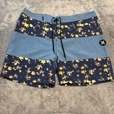 Hurley Mens Board Shorts Size 36 Blue Tropical Print Swim Trunks AJ2061