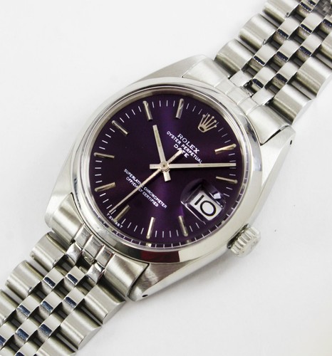 Vintage Rolex Oyster Perpetual Date Purple Dial 34mm Men Steel Watch Ref 1500