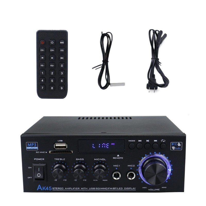 1 Set Power Amplifier Audio Equipment 2-CH HiFi Stereo BT5.0 USB 2.0+SD Card