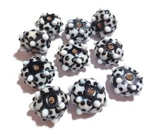 Qty. 10 - 20mm Flat Round Bumpy Black White Lampwork Glass Beads