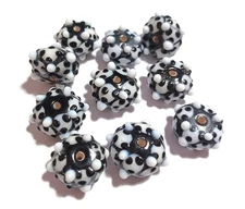 Qty. 10 - 20mm Flat Round Bumpy Black & White  Lampwork Glass Beads