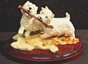 Sherratt &Simpson "West Highland Westies" Resin Sculpture Figurine on Wood Base