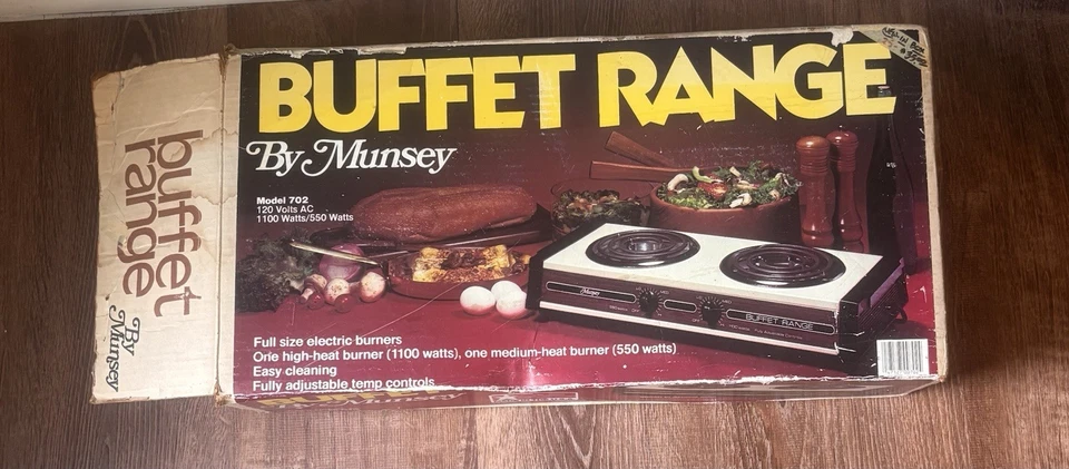 Munsey Hot Plate Modelo 702 Doble Quemador Gama Buffet HALLAZGO RARO Foto 2 de 4