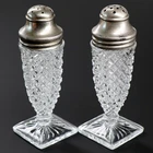 Depression Era Miss America Crystal Footed Salt & Pepper Shaker Set 4 1/4" Tall