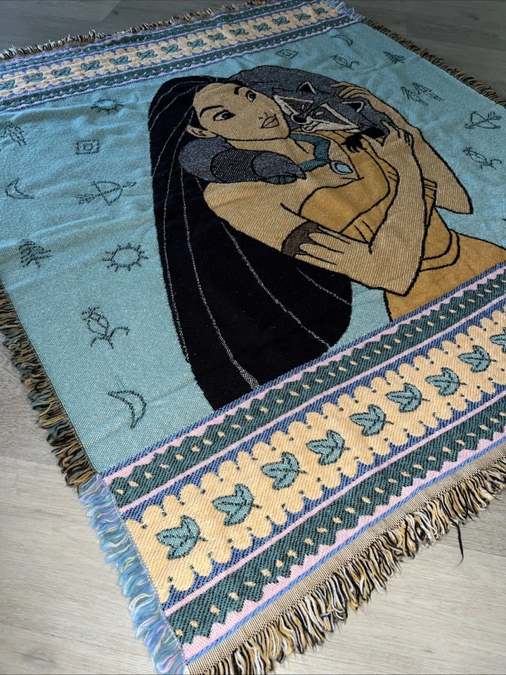 Vintage Disney POCAHONTAS Movie TAPESTRY Blanket Throw 50x58 Fringe BEACON 1995 - Image 2 of 4