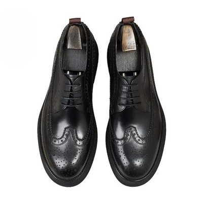 Men Hand-Finished Oxfords Genuine Leather Lace-Up Thick Sole Dress Business Shoe