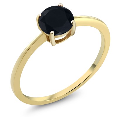 10K Yellow Gold Black Onyx Solitaire Engagement Ring (0.80 Cttw)