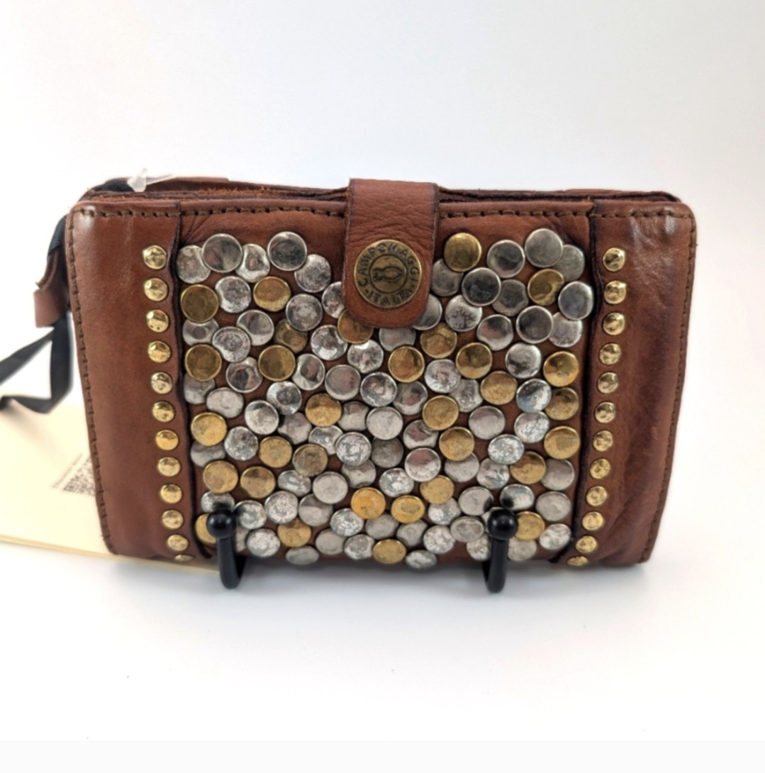 Campomaggi Studded Cognac Leather Wallet Brand New With Tags