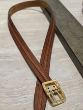 Vintage W Germany Gutos Leather Belt Gold Double Prong Buckle Brown Size S/M