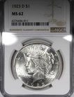 1923-D Peace Dollar NGC MS62 Flashy Better Date $1