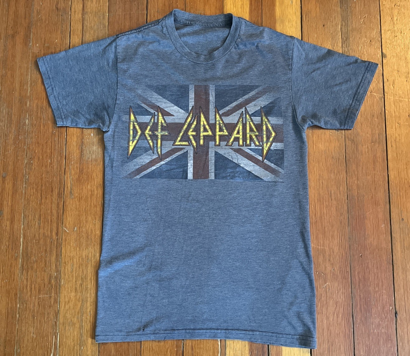 Def Leppard distressed logo union jack graphic print T-shirt blue/Gray Small
