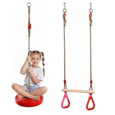 Round Swing Seat and Wooden Trapeze Bar Childrens Climbing Frame Accessories
