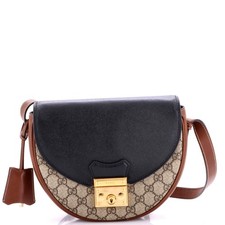 Gucci Padlock Saddle Shoulder Bag GG Coated Canvas and Leather Small