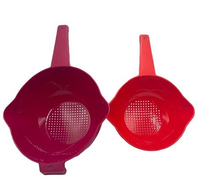 Tupperware Colander 1 qt, 2qt Double Pouring Spouts Strainer Classic Set Red