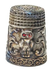 Vintage Metal Sewing Thimble Ornate Owl Design