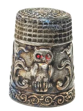 Vintage Metal Sewing Thimble Ornate Owl Design
