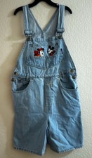Vtg Mickey Unlimited Minnie Mouse Embroidered Light Wash Denim Short Overalls