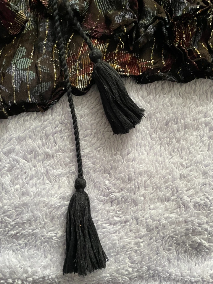 Zara Boho overshirt top size M 10 metallic thread embroidered mocha brown floral - Image 4 of 4