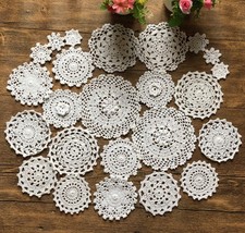 Mindplus Hand Crochet Doilies Cotton Crocheted Lace Doilies 2-7 Inch Round White